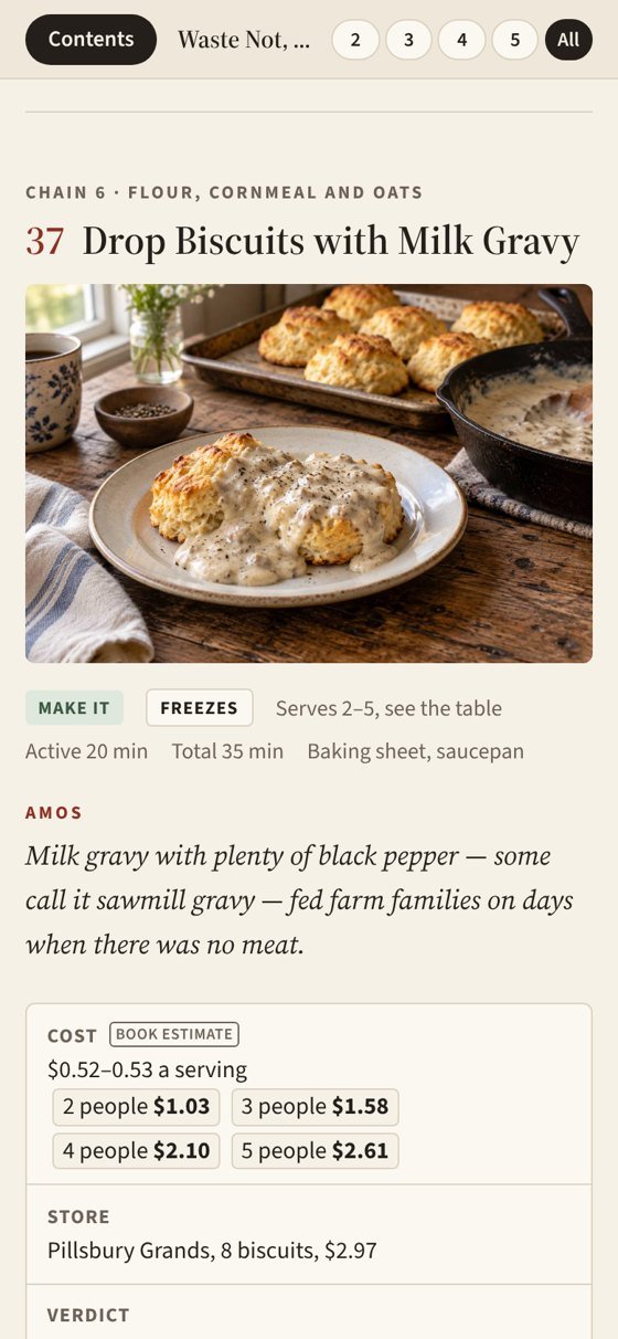 The browser edition on a phone, open on the drop biscuits with milk gravy recipe